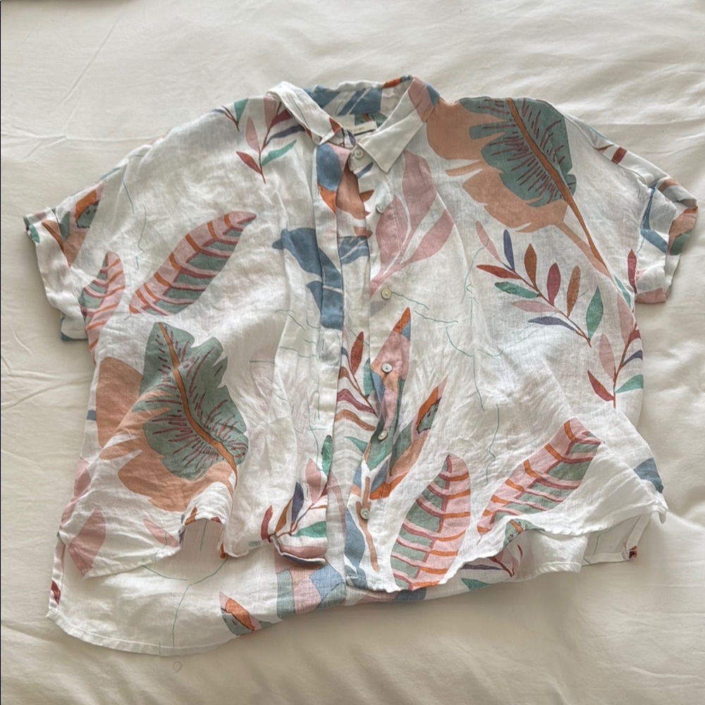 Cynthia Rowley Multicolor Leaf Print Button Down Shirt